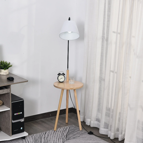 Rootz Floor Lamp - Arc Lamp - Shelf - Standing Lamp - Wood - Steel - White - 42 x 42 x 144 cm