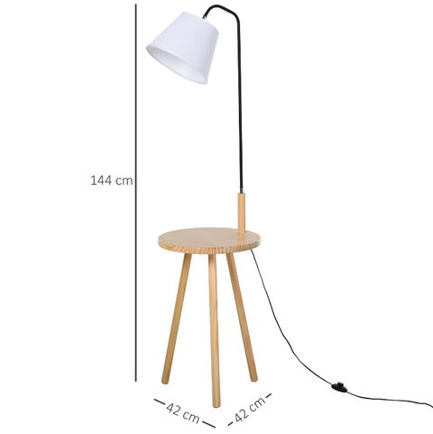 Rootz Floor Lamp - Arc Lamp - Shelf - Standing Lamp - Wood - Steel - White - 42 x 42 x 144 cm