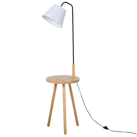 Rootz Floor Lamp - Arc Lamp - Shelf - Standing Lamp - Wood - Steel - White - 42 x 42 x 144 cm