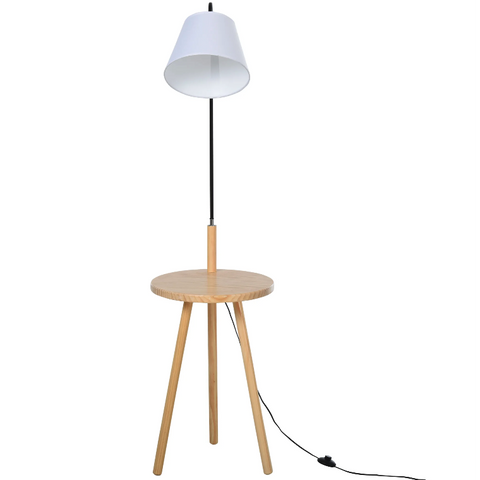 Rootz Floor Lamp - Arc Lamp - Shelf - Standing Lamp - Wood - Steel - White - 42 x 42 x 144 cm
