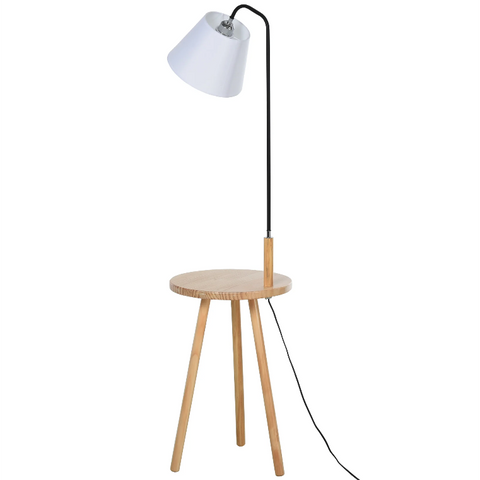 Rootz Floor Lamp - Arc Lamp - Shelf - Standing Lamp - Wood - Steel - White - 42 x 42 x 144 cm