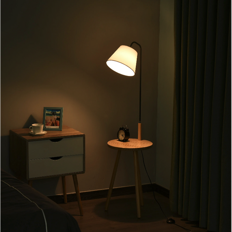 Rootz Floor Lamp - Arc Lamp - Shelf - Standing Lamp - Wood - Steel - White - 42 x 42 x 144 cm