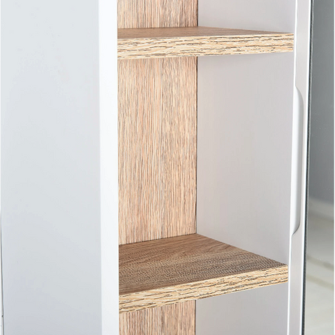 Rootz Mirror Cabinet - Bathroom Mirror - Storage Space - Open Compartments - White - Nature - Processed Wood - MDF - 60 x 14.5 x 49.4 cm
