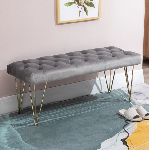 Rootz Sofa - Dining Room Sofa - Upholstered Sofa - Velvet - Metal - Gray - Gold - 116 x 44.5 x 49 cm