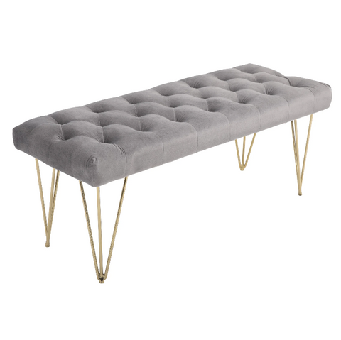 Rootz Sofa - Dining Room Sofa - Upholstered Sofa - Velvet - Metal - Gray - Gold - 116 x 44.5 x 49 cm