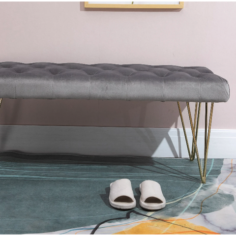 Rootz Sofa - Dining Room Sofa - Upholstered Sofa - Velvet - Metal - Gray - Gold - 116 x 44.5 x 49 cm