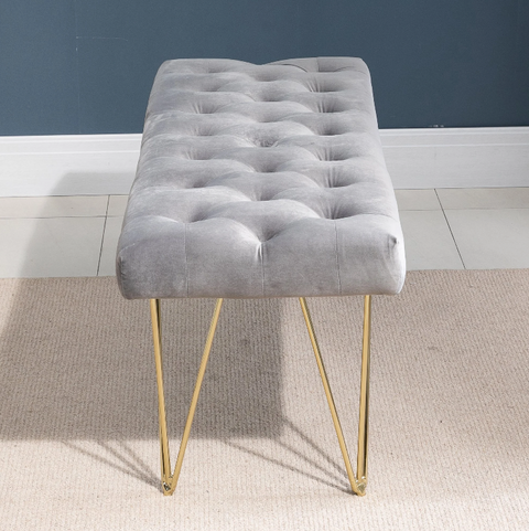 Rootz Sofa - Dining Room Sofa - Upholstered Sofa - Velvet - Metal - Gray - Gold - 116 x 44.5 x 49 cm