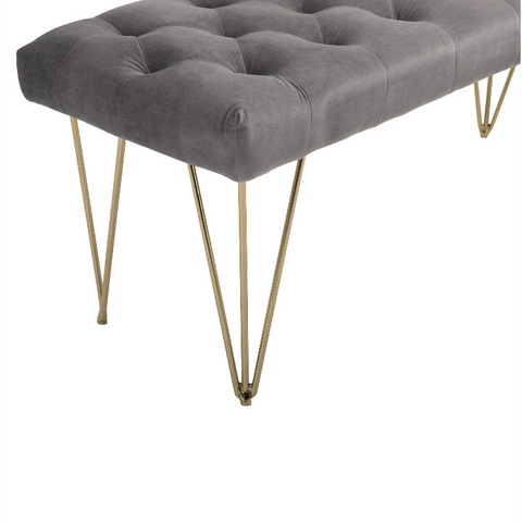 Rootz Sofa - Dining Room Sofa - Upholstered Sofa - Velvet - Metal - Gray - Gold - 116 x 44.5 x 49 cm