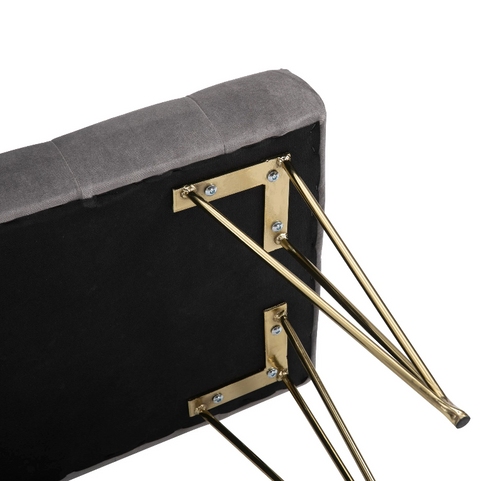 Rootz Sofa - Dining Room Sofa - Upholstered Sofa - Velvet - Metal - Gray - Gold - 116 x 44.5 x 49 cm