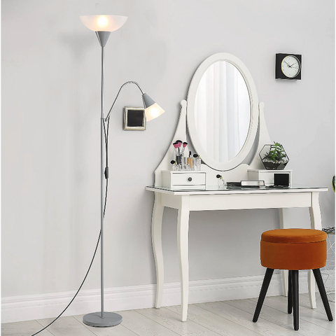 Rootz Floor Lamp - Standing Lamp - Adjustable - Two Lamps - Design - Silver - 28 x 28 x 179.5 cm