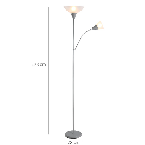 Rootz Floor Lamp - Standing Lamp - Adjustable - Two Lamps - Design - Silver - 28 x 28 x 179.5 cm