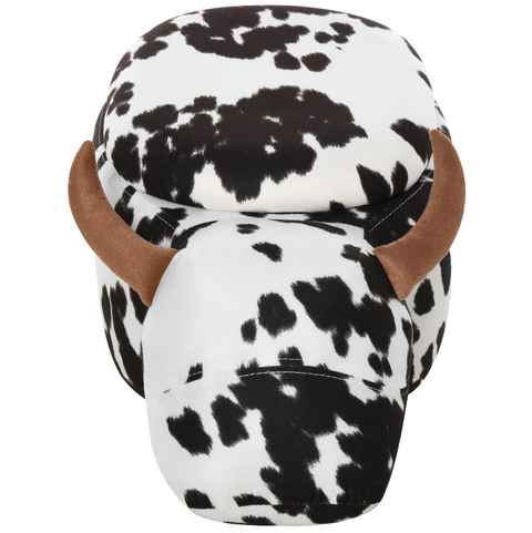 Rootz Hocker - Pouf - Cow - For Children - Storage Space - Black - White - Fabric - Rubberwood - 62 x 35 x 36 cm