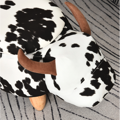Rootz Hocker - Pouf - Cow - For Children - Storage Space - Black - White - Fabric - Rubberwood - 62 x 35 x 36 cm