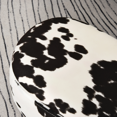 Rootz Hocker - Pouf - Cow - For Children - Storage Space - Black - White - Fabric - Rubberwood - 62 x 35 x 36 cm