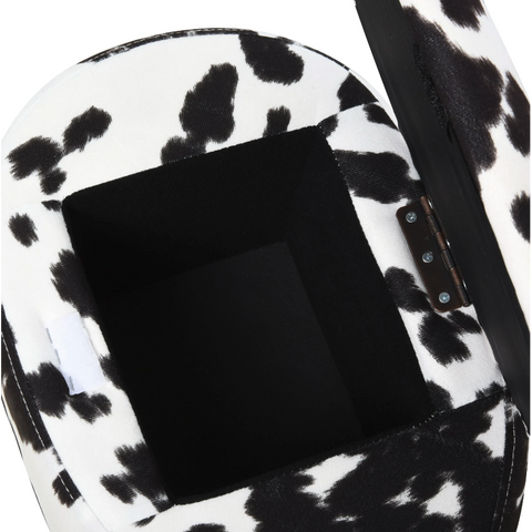Rootz Hocker - Pouf - Cow - For Children - Storage Space - Black - White - Fabric - Rubberwood - 62 x 35 x 36 cm