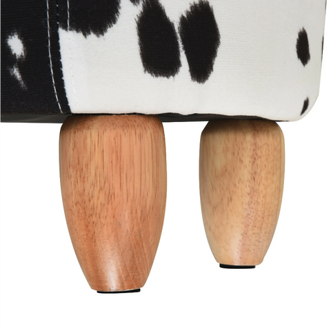 Rootz Hocker - Pouf - Cow - For Children - Storage Space - Black - White - Fabric - Rubberwood - 62 x 35 x 36 cm