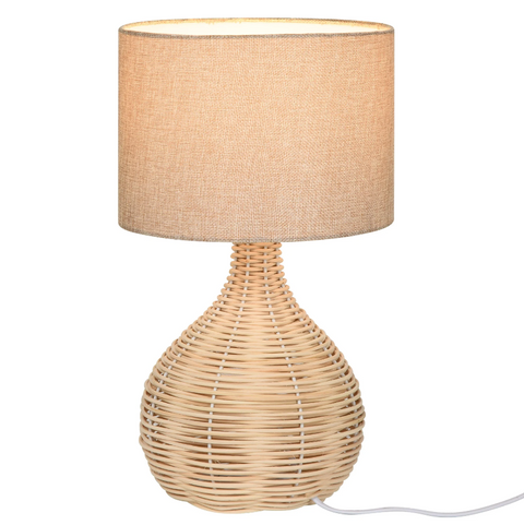 Rootz Table lamp - Mood lighting - Bedside lamp - E27 - Rattan - Linen - Steel - Beige - 22 x 22 x 40 cm