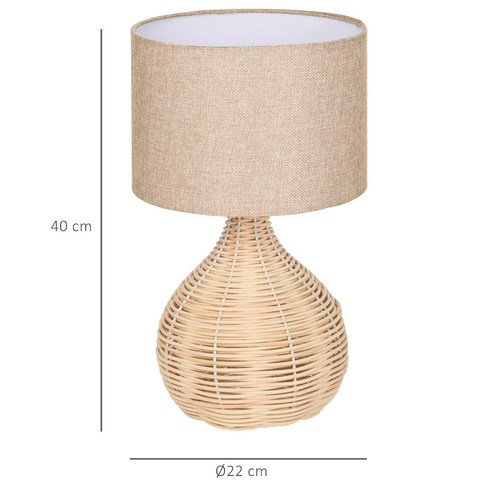 Rootz Table lamp - Mood lighting - Bedside lamp - E27 - Rattan - Linen - Steel - Beige - 22 x 22 x 40 cm