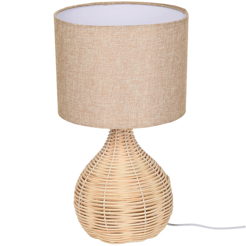 Rootz Table lamp - Mood lighting - Bedside lamp - E27 - Rattan - Linen - Steel - Beige - 22 x 22 x 40 cm