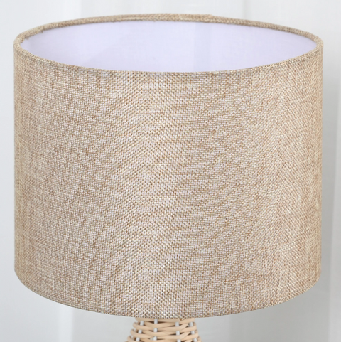 Rootz Table lamp - Mood lighting - Bedside lamp - E27 - Rattan - Linen - Steel - Beige - 22 x 22 x 40 cm