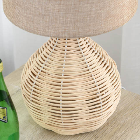 Rootz Table lamp - Mood lighting - Bedside lamp - E27 - Rattan - Linen - Steel - Beige - 22 x 22 x 40 cm