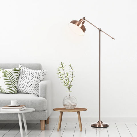 Rootz Floor Lamp - Standing Lamp - Adjustable Shade - E27 - Metal - Bronze - Industrial - 68.5 x 25 x 148 cm
