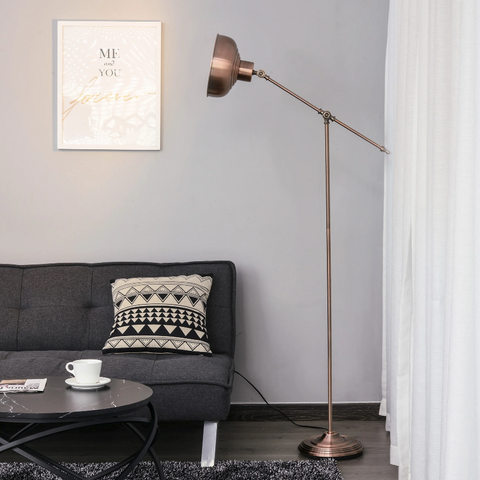 Rootz Floor Lamp - Standing Lamp - Adjustable Shade - E27 - Metal - Bronze - Industrial - 68.5 x 25 x 148 cm