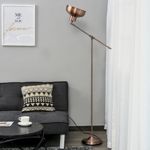 Rootz Floor Lamp - Standing Lamp - Adjustable Shade - E27 - Metal - Bronze - Industrial - 68.5 x 25 x 148 cm