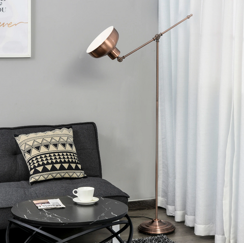 Rootz Floor Lamp - Standing Lamp - Adjustable Shade - E27 - Metal - Bronze - Industrial - 68.5 x 25 x 148 cm