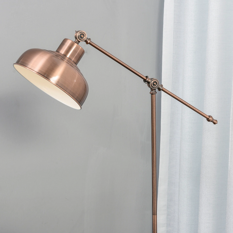 Rootz Floor Lamp - Standing Lamp - Adjustable Shade - E27 - Metal - Bronze - Industrial - 68.5 x 25 x 148 cm