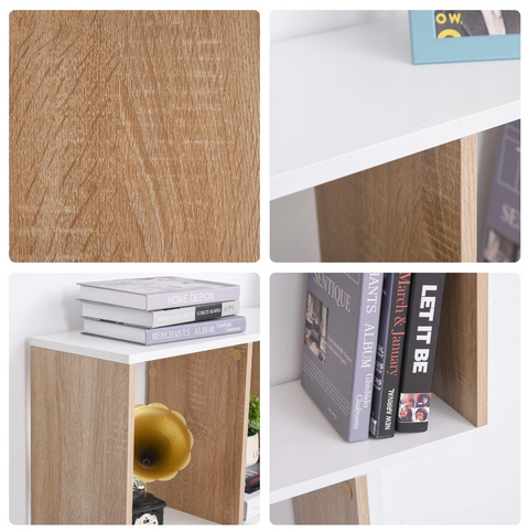 Rootz Bookcase - Storage Cabinet - 8 Open Compartments - 3 Levels - MDF - Natural - White - 100 x 30 x 124 cm