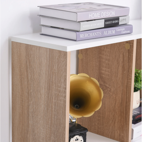 Rootz Bookcase - Storage Cabinet - 8 Open Compartments - 3 Levels - MDF - Natural - White - 100 x 30 x 124 cm