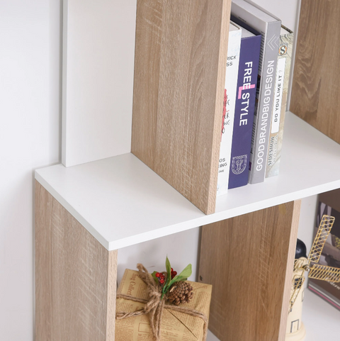 Rootz Bookcase - Storage Cabinet - 8 Open Compartments - 3 Levels - MDF - Natural - White - 100 x 30 x 124 cm