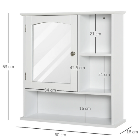 Rootz Muscilteo Mirror cabinet - Bathroom cabinet - Upper cabinet - Open compartments - Storage space - White - MDF - 60 x 18 x 63 cm