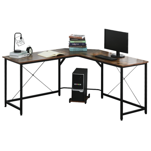 Rootz Corner Desk - Computer Table - L-Shaped - Desktop Stand - Industrial - Processed Wood - Brown - Black - 150 x 150 x 75 cm