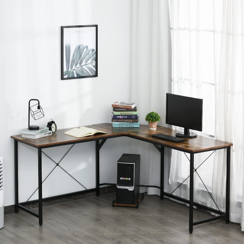 Rootz Corner Desk - Computer Table - L-Shaped - Desktop Stand - Industrial - Processed Wood - Brown - Black - 150 x 150 x 75 cm