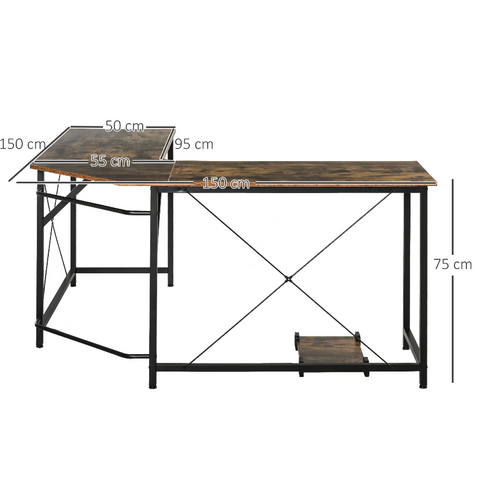 Rootz Corner Desk - Computer Table - L-Shaped - Desktop Stand - Industrial - Processed Wood - Brown - Black - 150 x 150 x 75 cm