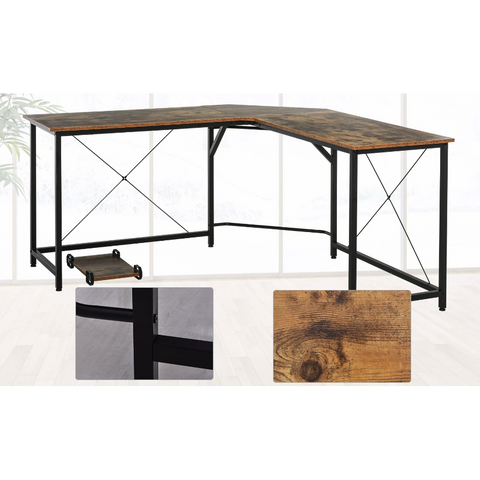 Rootz Corner Desk - Computer Table - L-Shaped - Desktop Stand - Industrial - Processed Wood - Brown - Black - 150 x 150 x 75 cm