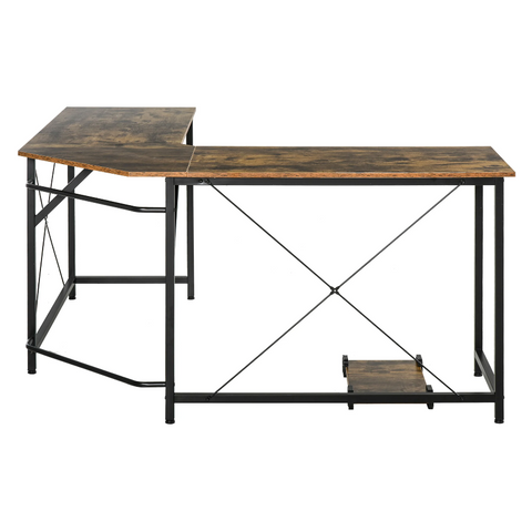 Rootz Corner Desk - Computer Table - L-Shaped - Desktop Stand - Industrial - Processed Wood - Brown - Black - 150 x 150 x 75 cm