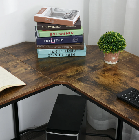 Rootz Corner Desk - Computer Table - L-Shaped - Desktop Stand - Industrial - Processed Wood - Brown - Black - 150 x 150 x 75 cm