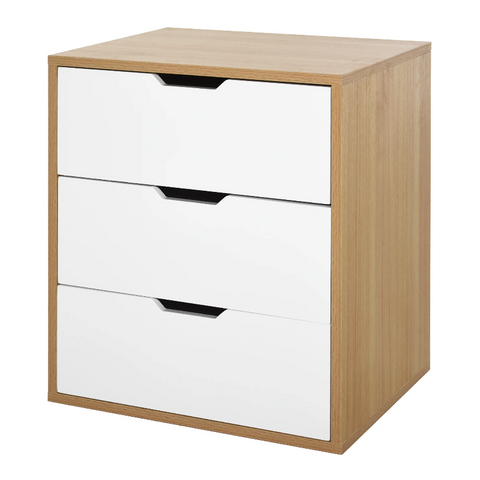 Rootz Drawer Unit - Filing Cabinet - Office Cabinet - 3 Drawers - Processed Wood - White - Natural - 55 x 45 x 65.5 cm