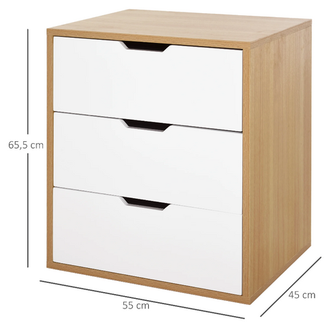 Rootz Drawer Unit - Filing Cabinet - Office Cabinet - 3 Drawers - Processed Wood - White - Natural - 55 x 45 x 65.5 cm