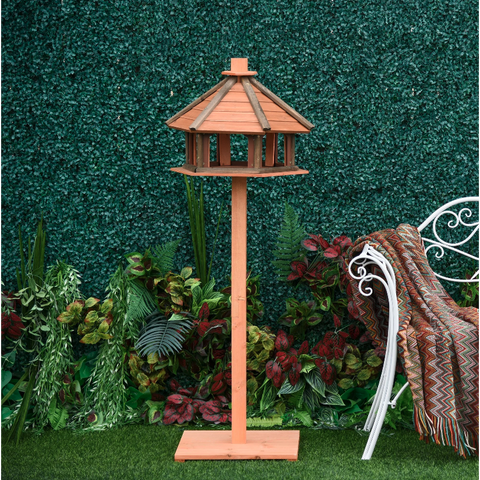 Rootz Birdhouse - Standard - Bird Stand - Waterproof Roof - Bird Feeder House - Brown - Fir Wood - Nature - 52 x 52 x 130 cm