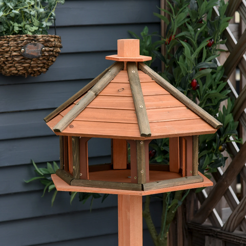 Rootz Birdhouse - Standard - Bird Stand - Waterproof Roof - Bird Feeder House - Brown - Fir Wood - Nature - 52 x 52 x 130 cm