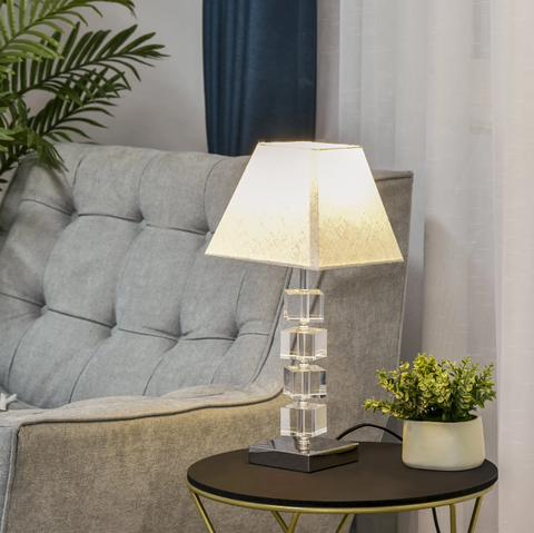 Rootz Table Lamp - Rotating Crystals - Atmosphere - Fabric Shade - Metal Base - Cream - METal - Fabric - 20 x 20 x 47 cm