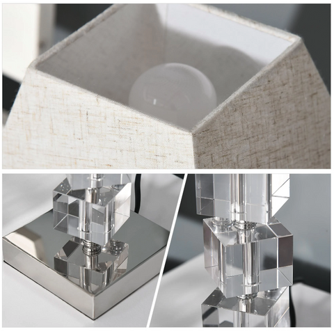 Rootz Table Lamp - Rotating Crystals - Atmosphere - Fabric Shade - Metal Base - Cream - METal - Fabric - 20 x 20 x 47 cm