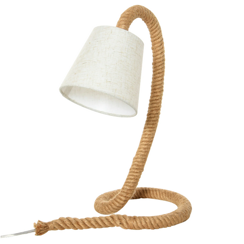 Rootz Table Lamp - Modern - Hemp Rope - Linen Look - Lampshade - E14 - Brown - Cream - 29.5 x 21 x 43.5 cm