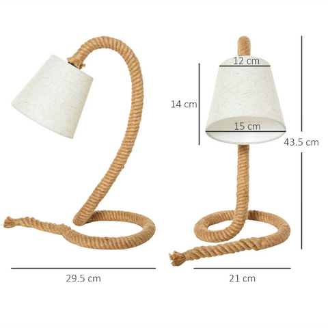 Rootz Table Lamp - Modern - Hemp Rope - Linen Look - Lampshade - E14 - Brown - Cream - 29.5 x 21 x 43.5 cm