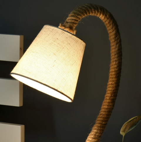 Rootz Table Lamp - Modern - Hemp Rope - Linen Look - Lampshade - E14 - Brown - Cream - 29.5 x 21 x 43.5 cm