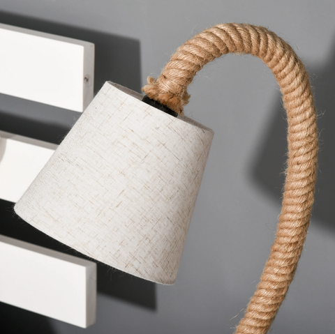 Rootz Table Lamp - Modern - Hemp Rope - Linen Look - Lampshade - E14 - Brown - Cream - 29.5 x 21 x 43.5 cm